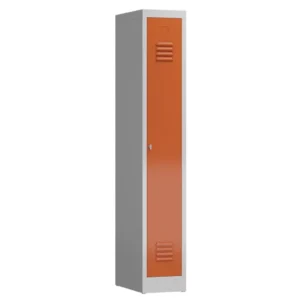 Kleiderspind-mit-Belueftung-1-Abteil-in-der-Farbe-Korpus-RAL-7035-Lichtgrau-Tuer-RAL-3000-Feuerrot