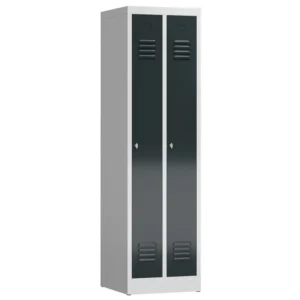 Kleiderspind-mit-Belueftung-2-Abteilen-in-der-Farbe-Korpus-RAL-7035-Lichtgrau-Tueren-RAL-7016-Anthrazit