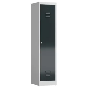 Kleiderspind-mit-Schwarz-Weiss-Trennung-–-1-Abteil-abschliessbar-in-der-Farbe-Korpus-RAL-7035-Lichtgrau-Tueren-RAL-7016-Anthrazit