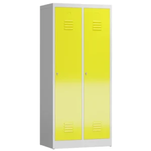 Kleiderspind-mit-Schwarz-Weiss-Trennung-–-2-Abteile-abschliessbar-in-der-Farbe-Korpus-RAL-7035-Lichtgrau-Tueren-RAL-1018-Zinkgelb