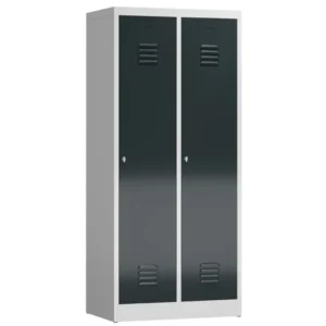 Kleiderspind-mit-Schwarz-Weiss-Trennung-–-2-Abteile-abschliessbar-in-der-Farbe-Korpus-RAL-7035-Lichtgrau-Tueren-RAL-7016-Anthrazit