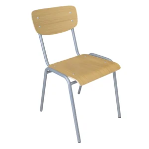 Stapelstuhl aus Buche Schichtholz mit pulverbeschichtetem Stahlrohrgestell (Grau)